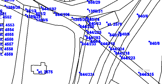 Parcela st. 844/233 v KÚ Blansko, Katastrální mapa