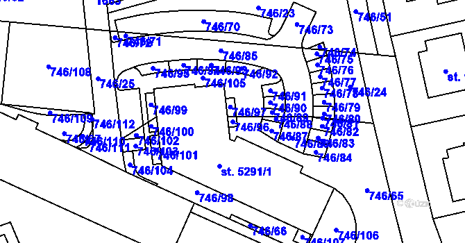 Parcela st. 746/96 v KÚ Blansko, Katastrální mapa