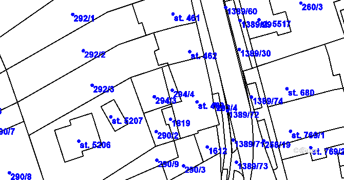 Parcela st. 294/4 v KÚ Blansko, Katastrální mapa