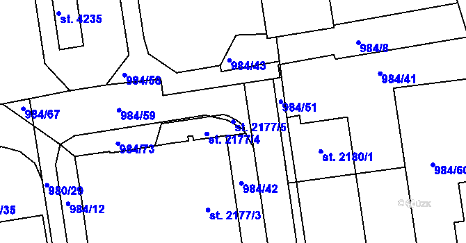 Parcela st. 2177/5 v KÚ Blansko, Katastrální mapa