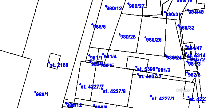 Parcela st. 981/4 v KÚ Blansko, Katastrální mapa