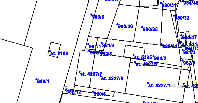 Parcela st. 982/5 v KÚ Blansko, Katastrální mapa