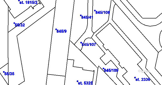 Parcela st. 845/107 v KÚ Blansko, Katastrální mapa