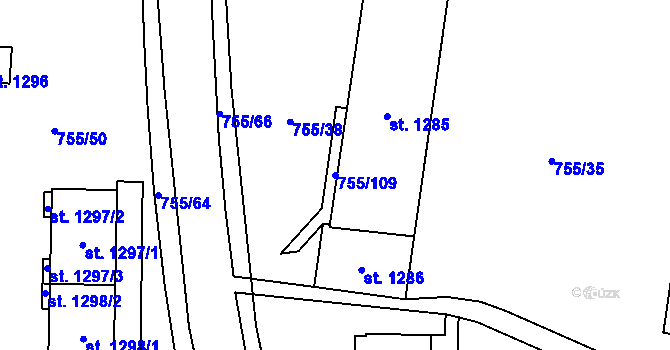 Parcela st. 755/109 v KÚ Blansko, Katastrální mapa
