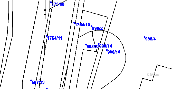 Parcela st. 998/23 v KÚ Blansko, Katastrální mapa