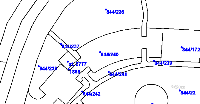 Parcela st. 844/240 v KÚ Blansko, Katastrální mapa