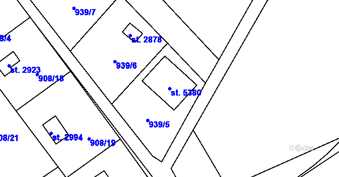 Parcela st. 5380 v KÚ Blansko, Katastrální mapa
