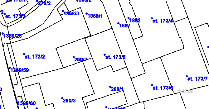 Parcela st. 173/5 v KÚ Blansko, Katastrální mapa