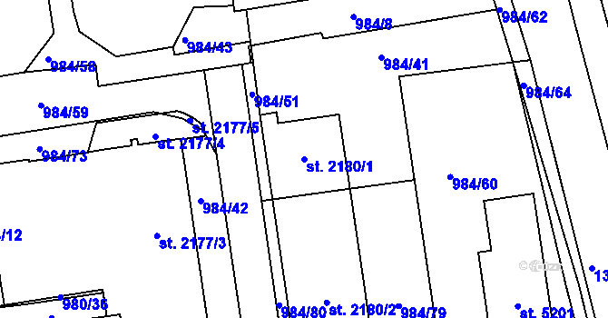 Parcela st. 2180/1 v KÚ Blansko, Katastrální mapa