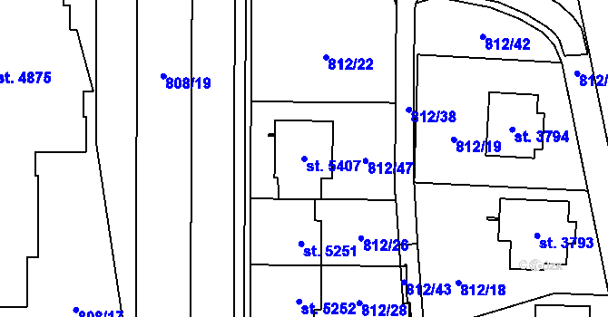 Parcela st. 5407 v KÚ Blansko, Katastrální mapa