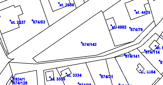 Parcela st. 674/142 v KÚ Blansko, Katastrální mapa