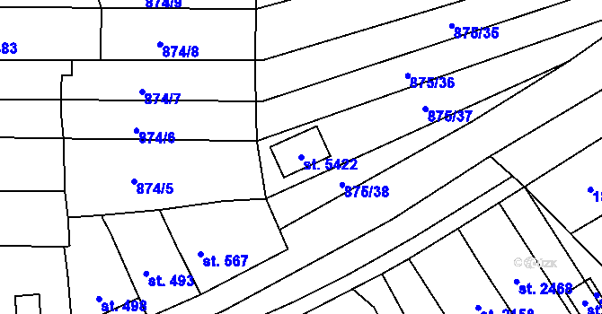 Parcela st. 5422 v KÚ Blansko, Katastrální mapa