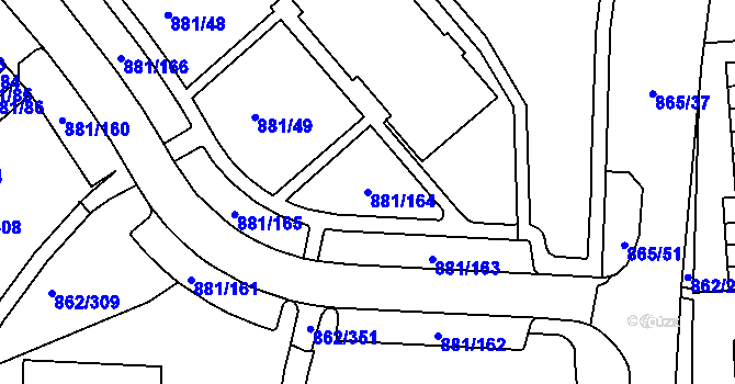 Parcela st. 881/164 v KÚ Blansko, Katastrální mapa