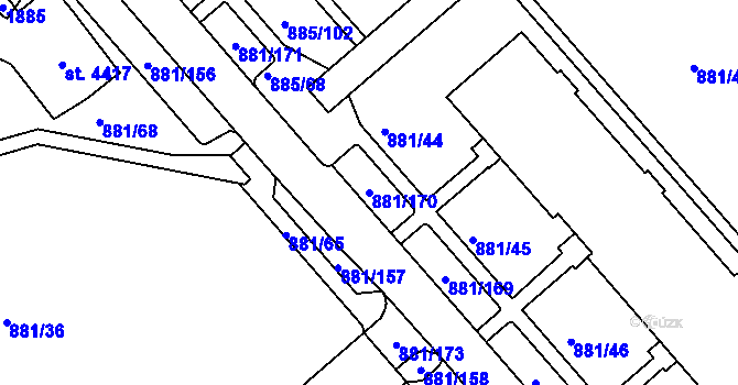 Parcela st. 881/170 v KÚ Blansko, Katastrální mapa