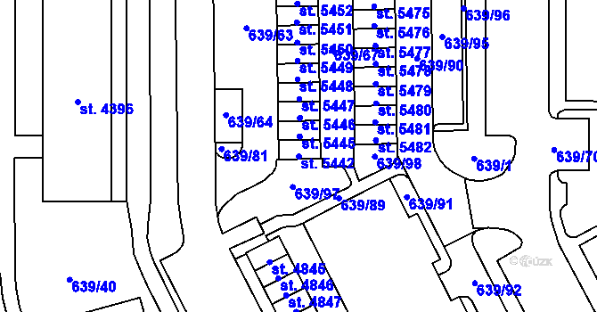 Parcela st. 5442 v KÚ Blansko, Katastrální mapa