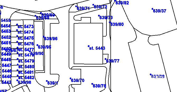 Parcela st. 5443 v KÚ Blansko, Katastrální mapa