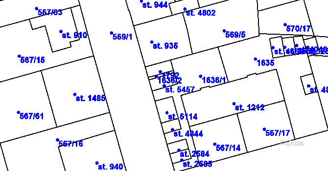 Parcela st. 5457 v KÚ Blansko, Katastrální mapa