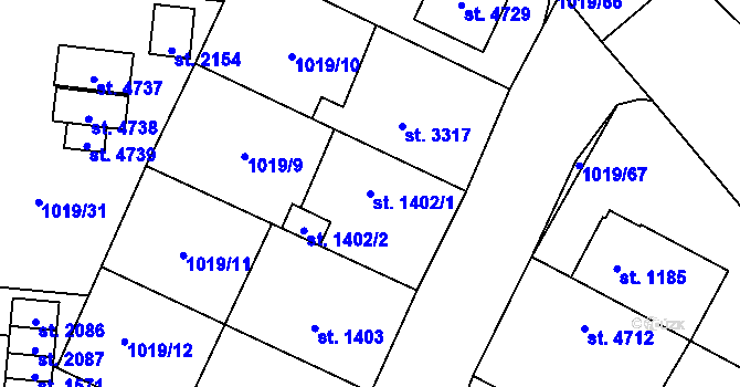 Parcela st. 1402/1 v KÚ Blansko, Katastrální mapa