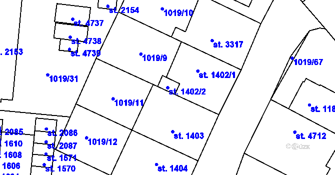 Parcela st. 1402/2 v KÚ Blansko, Katastrální mapa