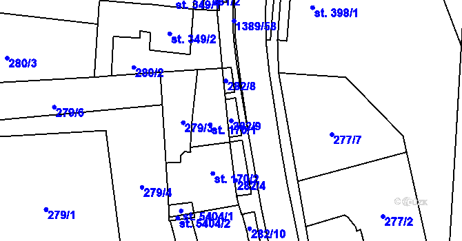 Parcela st. 282/9 v KÚ Blansko, Katastrální mapa