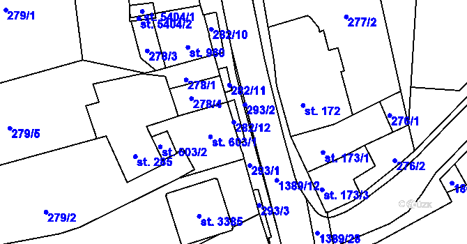 Parcela st. 282/12 v KÚ Blansko, Katastrální mapa