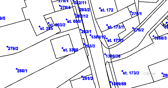 Parcela st. 293/3 v KÚ Blansko, Katastrální mapa