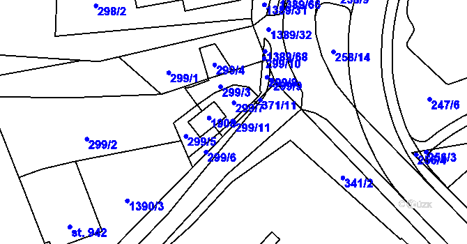 Parcela st. 299/11 v KÚ Blansko, Katastrální mapa