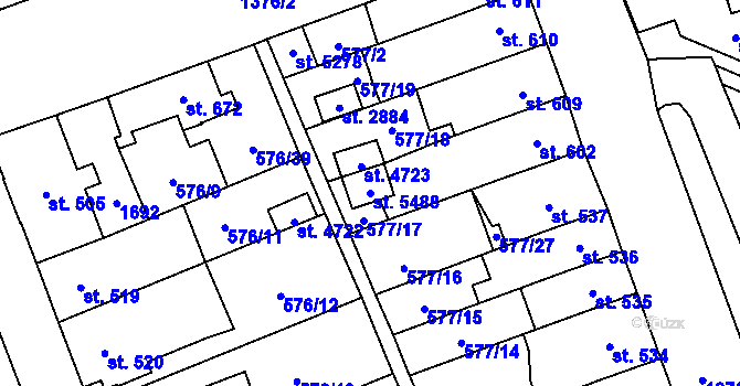 Parcela st. 5488 v KÚ Blansko, Katastrální mapa