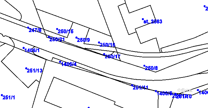 Parcela st. 250/17 v KÚ Blansko, Katastrální mapa