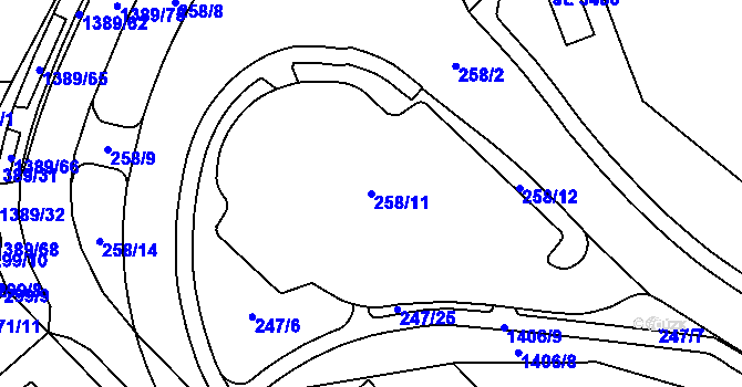Parcela st. 258/11 v KÚ Blansko, Katastrální mapa