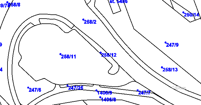 Parcela st. 258/12 v KÚ Blansko, Katastrální mapa