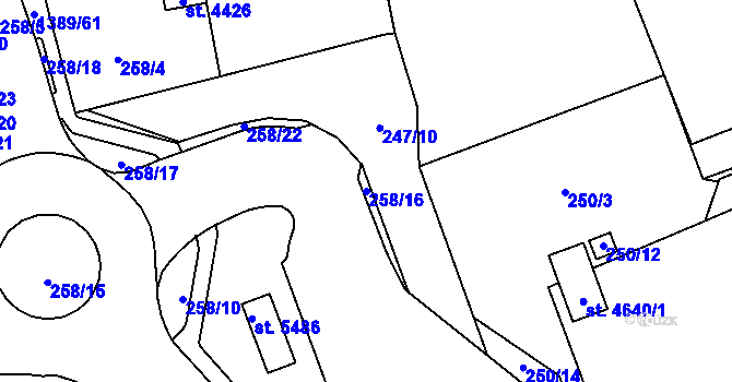 Parcela st. 258/16 v KÚ Blansko, Katastrální mapa