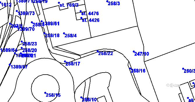 Parcela st. 258/22 v KÚ Blansko, Katastrální mapa