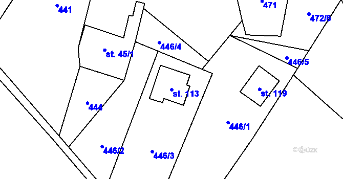 Parcela st. 113 v KÚ Blatce, Katastrální mapa