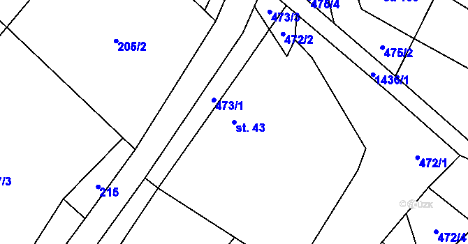 Parcela st. 43 v KÚ Blatce, Katastrální mapa