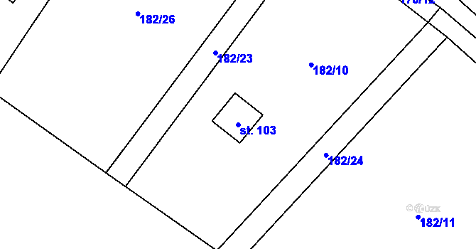 Parcela st. 103 v KÚ Blatce, Katastrální mapa