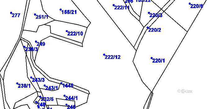 Parcela st. 222/12 v KÚ Blatce, Katastrální mapa