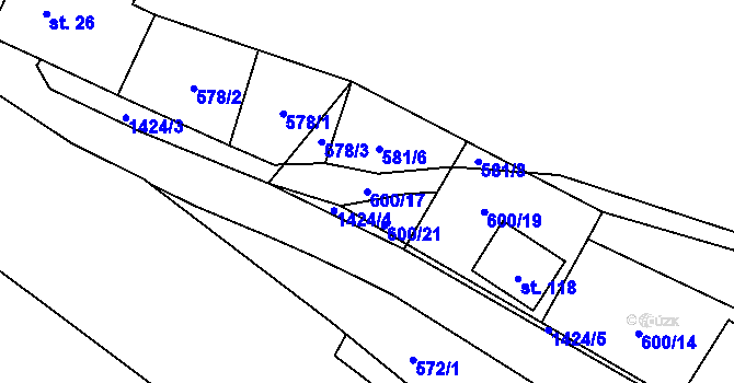 Parcela st. 600/17 v KÚ Blatce, Katastrální mapa