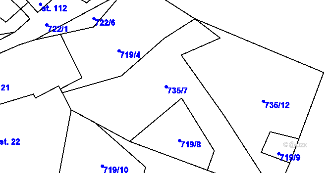 Parcela st. 735/7 v KÚ Blatce, Katastrální mapa