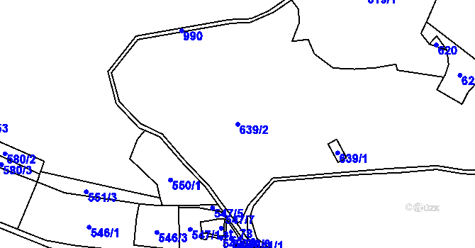 Parcela st. 639/2 v KÚ Houska, Katastrální mapa