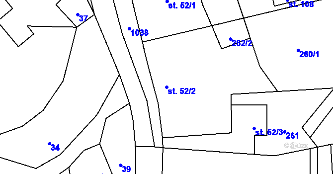 Parcela st. 52/2 v KÚ Houska, Katastrální mapa