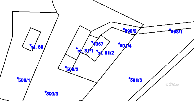 Parcela st. 81/2 v KÚ Houska, Katastrální mapa