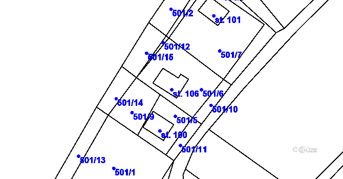 Parcela st. 106 v KÚ Houska, Katastrální mapa