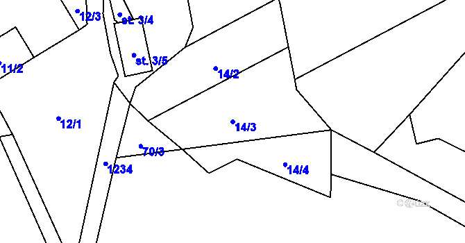 Parcela st. 14/3 v KÚ Tubož, Katastrální mapa