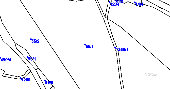 Parcela st. 55/1 v KÚ Tubož, Katastrální mapa