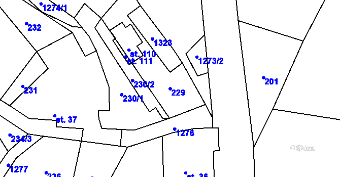 Parcela st. 229 v KÚ Tubož, Katastrální mapa