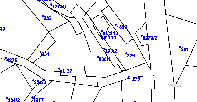 Parcela st. 230 v KÚ Tubož, Katastrální mapa