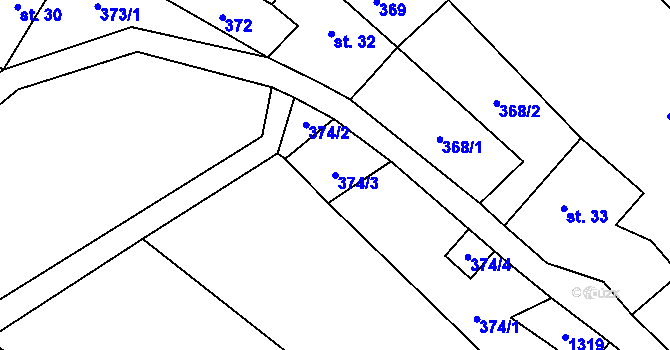 Parcela st. 374/3 v KÚ Tubož, Katastrální mapa