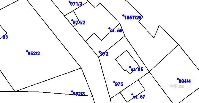 Parcela st. 972 v KÚ Tubož, Katastrální mapa