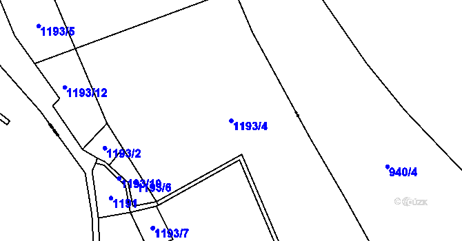 Parcela st. 1193/4 v KÚ Tubož, Katastrální mapa